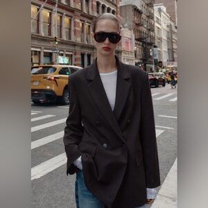 Zara brown Pinstripe Double-Breasted Blazer